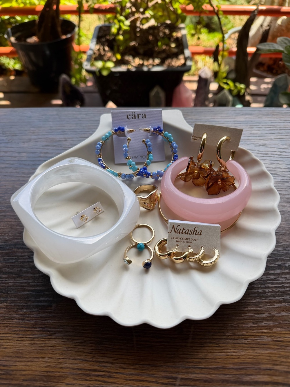 Gold Jewelry Bundle Earrings, Acrylic Chunky Bracelets, Rings